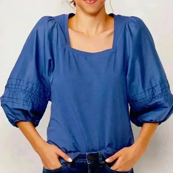 LC Lauren Conrad Tops - Lauren Conrad LC Squareneck Lace Volume Sleeve Blouse Women’s Size XS